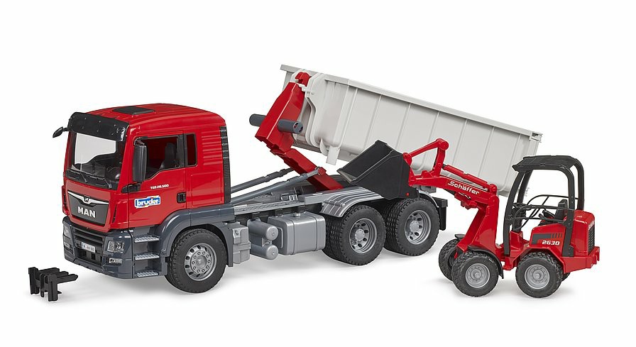 Play Vehicles | 3767 Man Tgs Truck With Roll-Off-Container And Schäffer Compact Loader 2630 Play Vehicles Play Vehicles